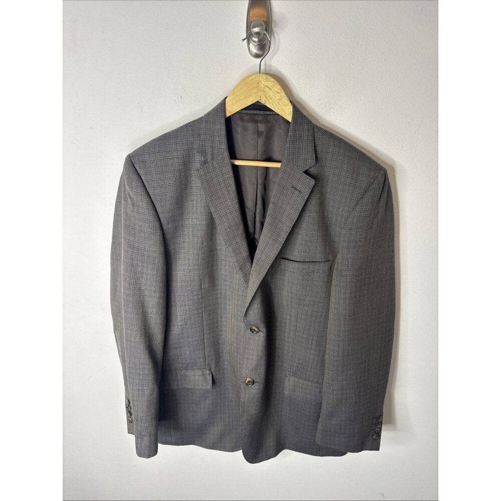Austin Reed Blazer Men’s 42 100% Wool Gray Windowpane Check Sport Coat